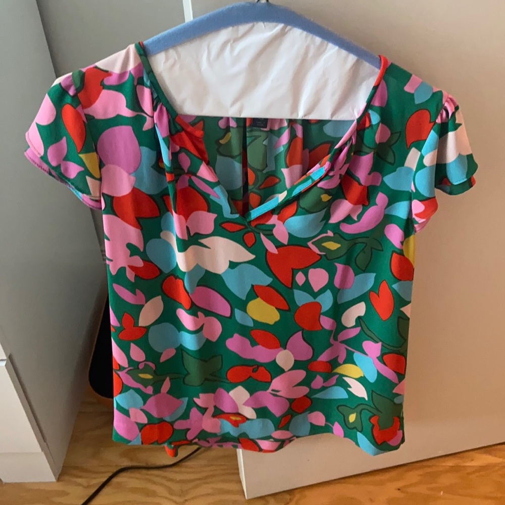 J.Crew cap sleeve printed top